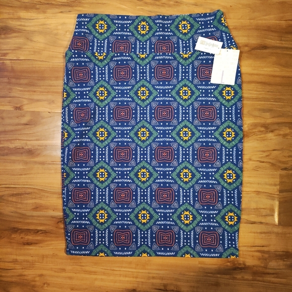 LuLaRoe Dresses & Skirts - LuLaRoe L Cassie Blue Geometric Pencil Skirt MIDI Color Business Casual Office